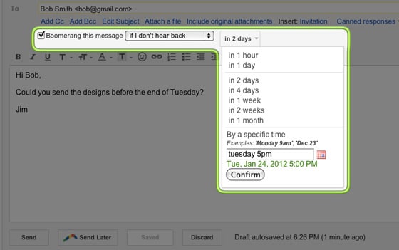 Boomerang for Gmail helps you keep track of your projects