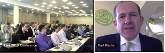Remote speaking at a conference.