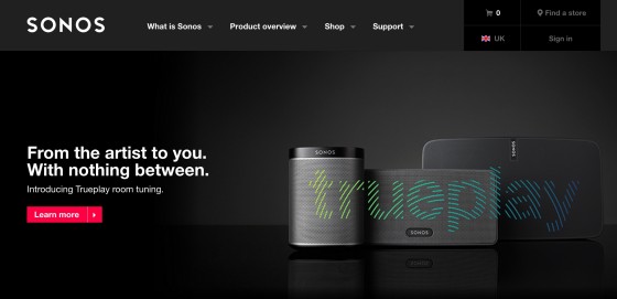 Sonos's homepage leading with a feature