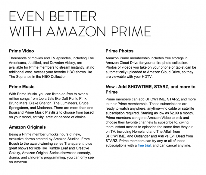 Amazon Prime's benefits