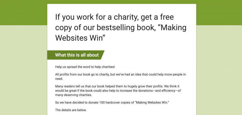 Screenshot of the form for getting a free copy of our book.